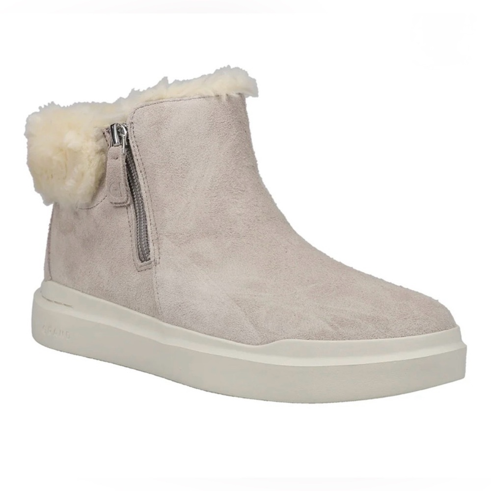 Cole Haan Grandpro Rally Round Toe Zippered Snow Suede Booties Women's Grey 10